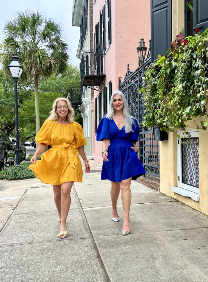 Ladies walking downtown charleston south carolina with dresses on