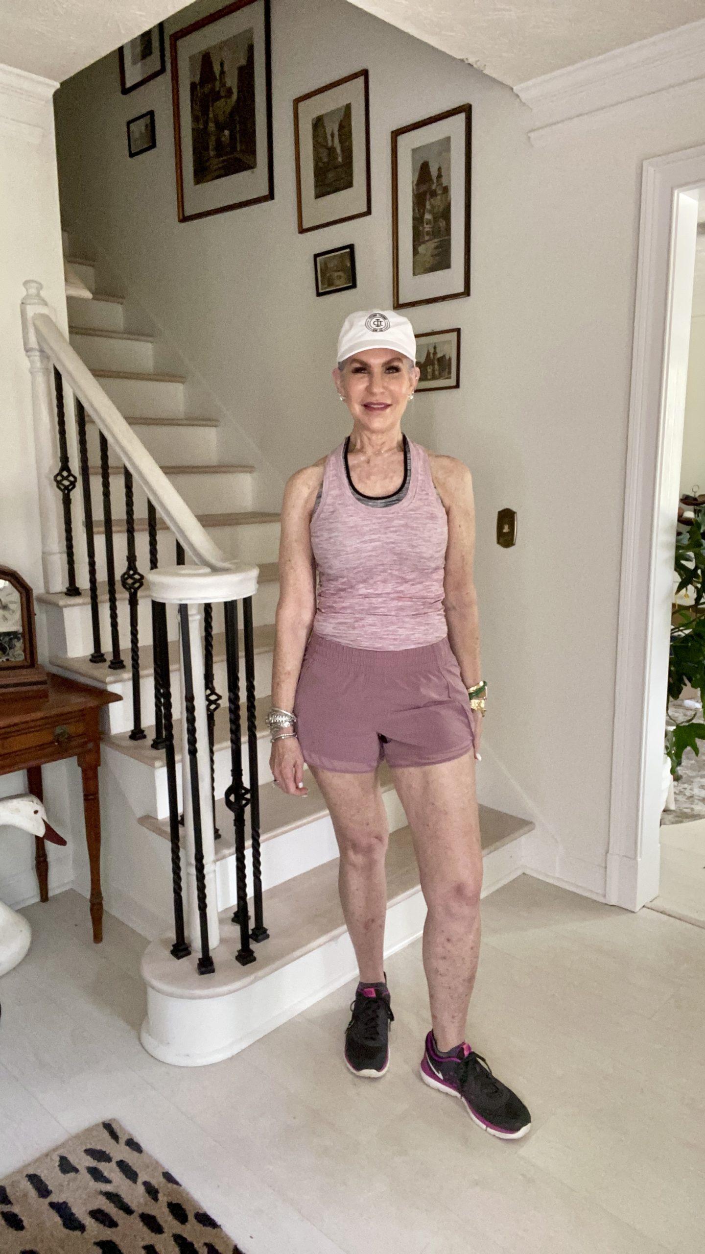 woman wearing pink workout gear
