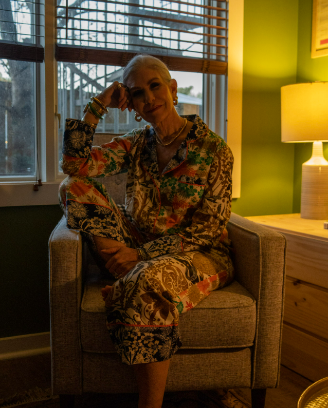 Lady wearing floral print pajamas
